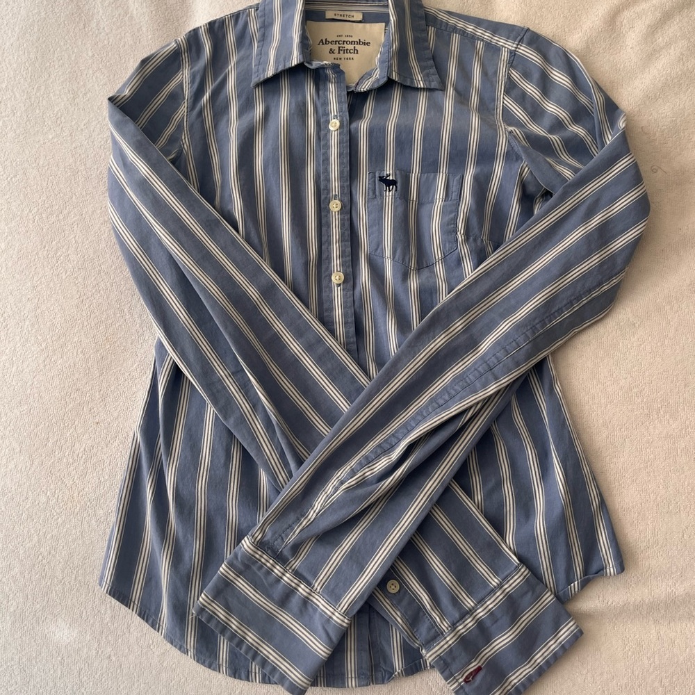 Abercrombie & Fitch Blue and White Fitted Button Down Shirt